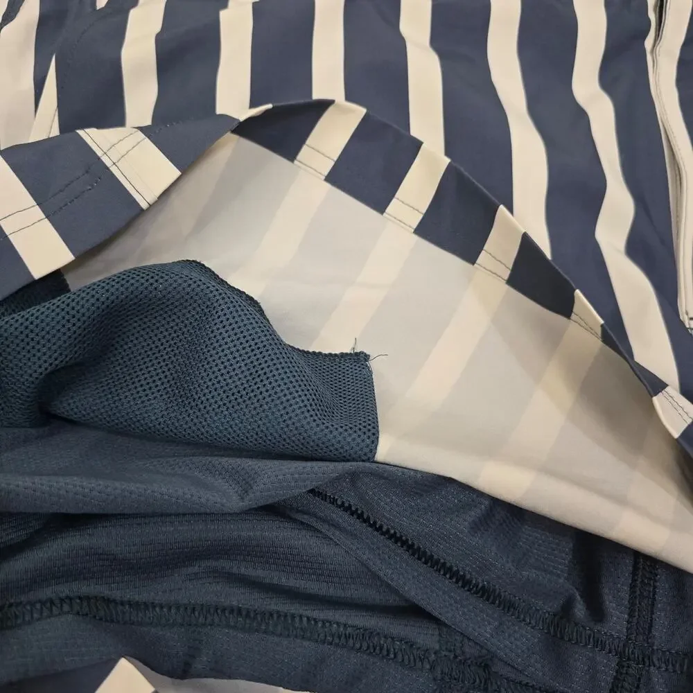 Vrst Striped resort swim shorts with navy and white vertical stripes NWT *FLAW*